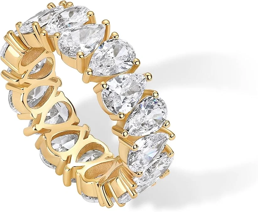 Фото Обручальное кольцо Waterdrop Moissanite Eternity Band с грушевидными бриллиантами, полностью инкрустированное, из серебра S925, штабелируемое, для женщин и мужчин №4