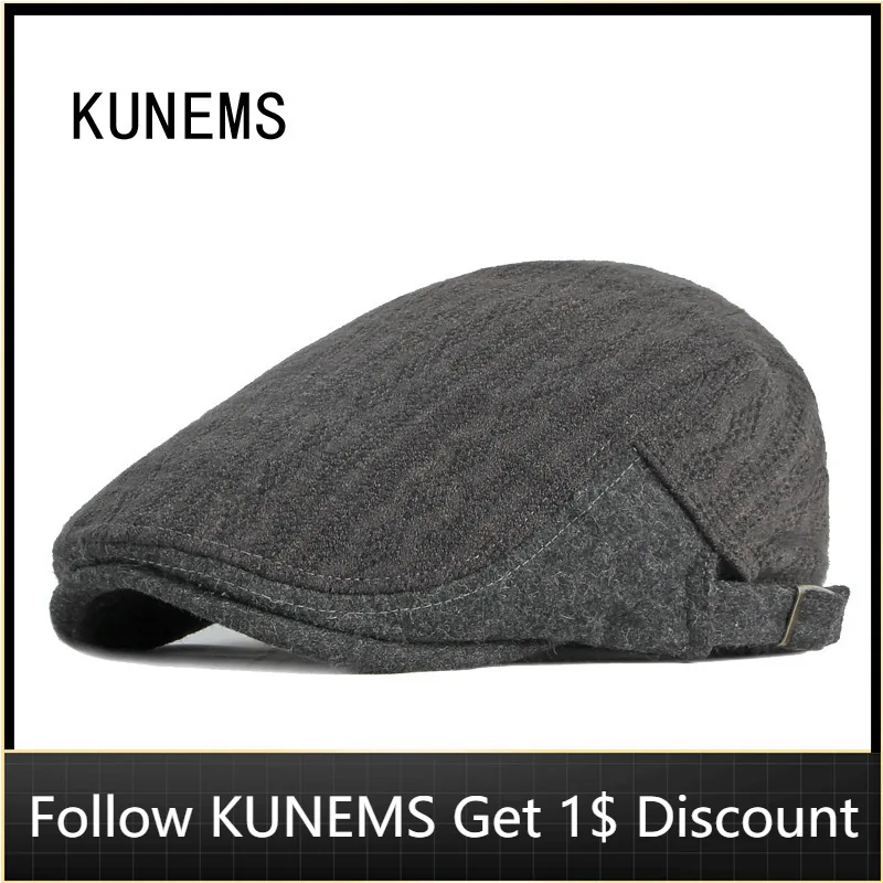 

KUNEMS Autumn and Winter Thickening Newsboy Mens Hat Knitting Berets Middle-aged and Elderly Casual Peaked Cap Dad Hats Gorras