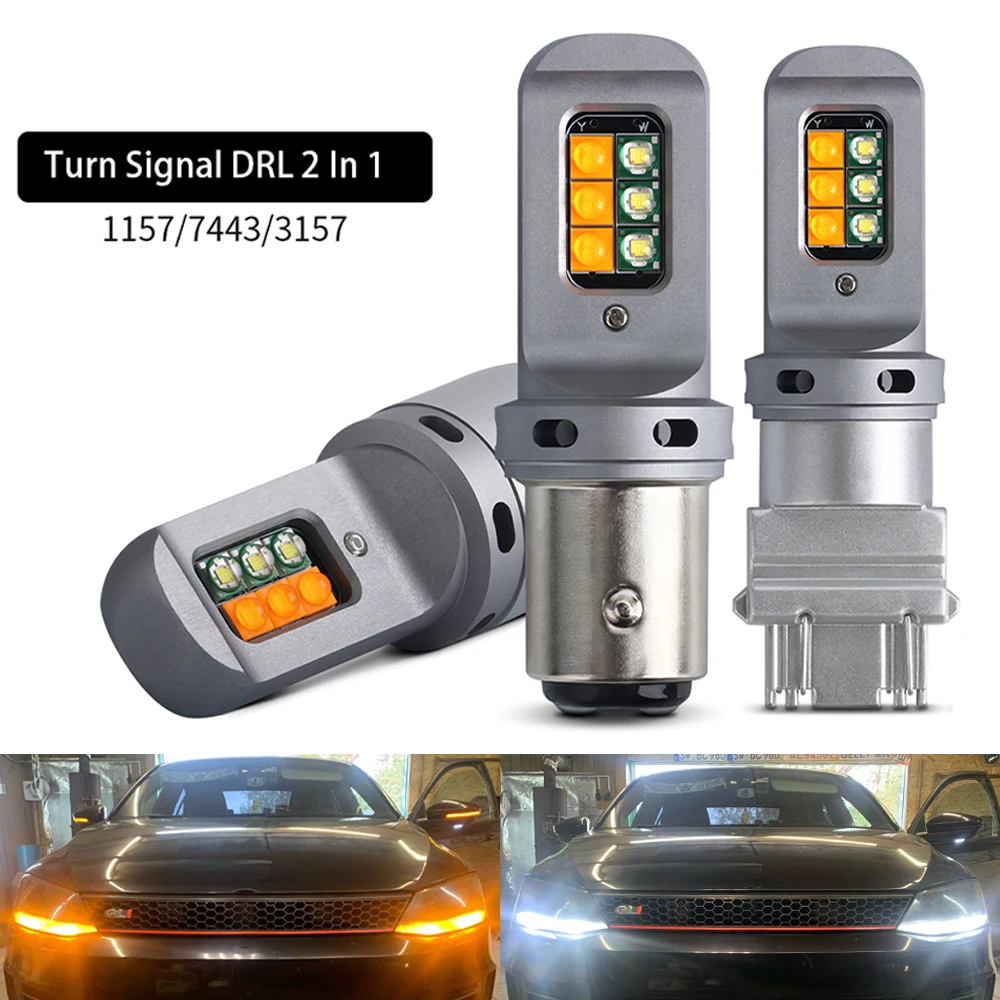 DRL с указателем поворота 2 в 1 автомобильный светодиодный светильник Canbus без ошибок 12 шт.3D 3030 SMD для автомобиля двухцветная лампа 1157 BAY15D T25 3157 T20 7443 12 В дневного света и указателя поворота