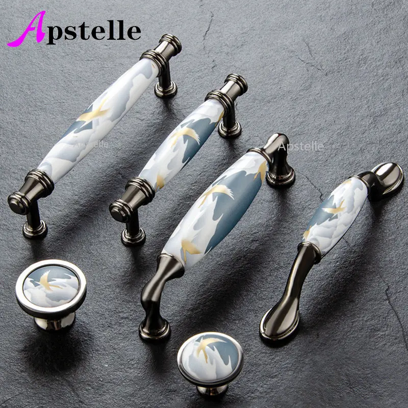 

Apstelle European Antique Furniture Handles Sky blue/Ceramic Door Handles Drawer Pulls Kitchen Cabinet Knobs and Handles
