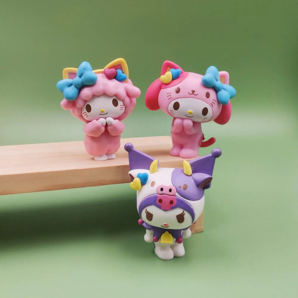 

Sanrio Kawaii Toys Anime Figure Melody Kuromi Figurines Collection Bow Series Decorative Cartoon Model Gifts for Children Toys