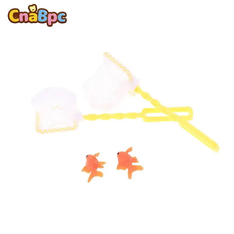 

1Set Dollhouse Mini Fishing Net Pole Fishing Rod Goldfish Garden Beach Pond Model Decor Toy Doll Fishing Game
