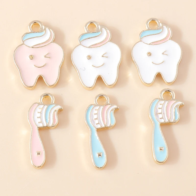 

10pcs Cartoon Enamel Lovely Tooth Toothbrush Charms DIY Pendants Necklace Bracelet Earrings Keychain Jewelry Making Accessories
