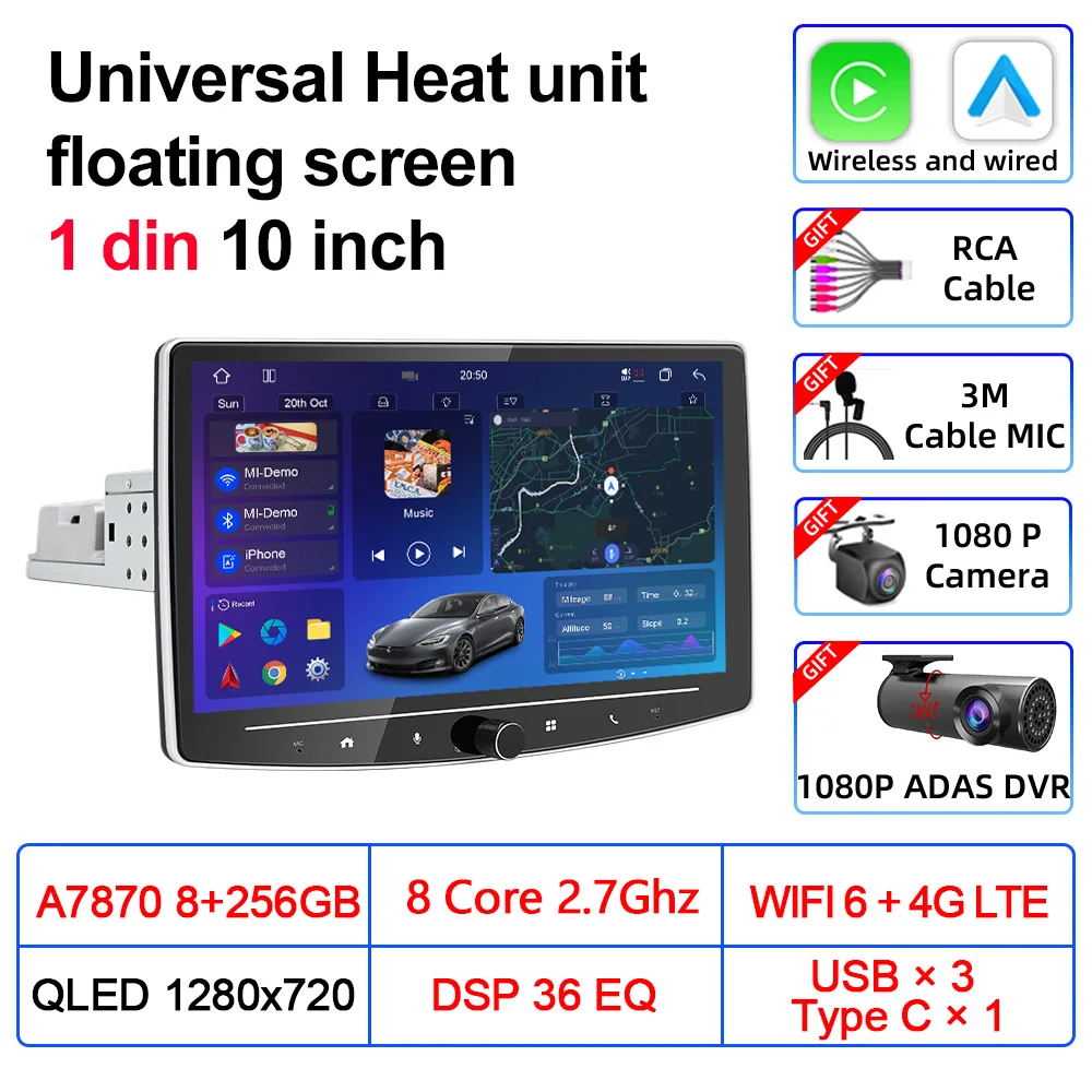 

Универсальный мультимедийный проигрыватель VATAV, Android 13, 1Din, с плавающим экраном, с голосовым ии, для Carplay, автомобильный стерео радиоприемник, головное устройство для Toyota, Nissan