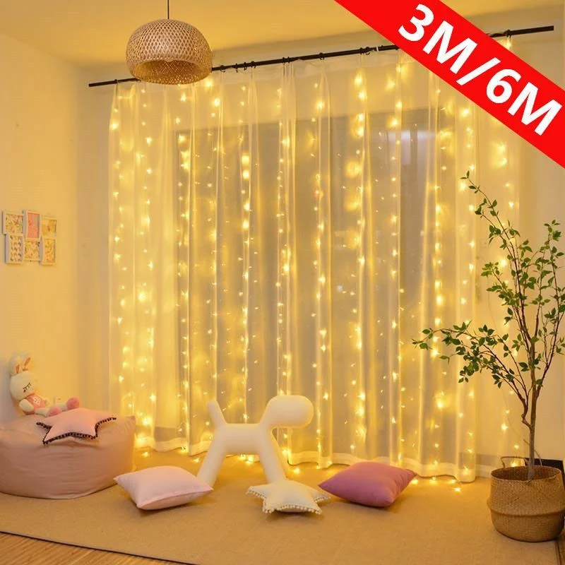 

3/4/6M LED Garland Curtain Lights 8 Modes USB Remote Control Fairy Lights String Wedding Christmas Decor for Home Bedroom Lamp
