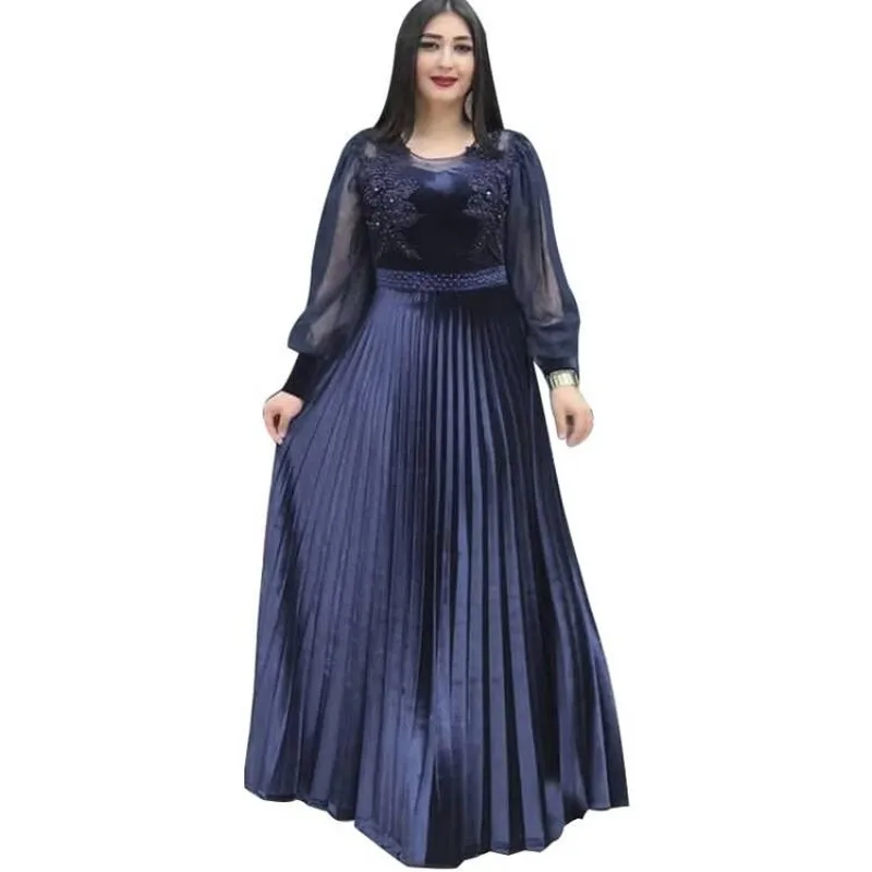 

Robes African Dresses For Women Mesh Splice Full Sleeve Kanga Clothing 2022 Fashion Beading Elegant African Party Pleated Dress