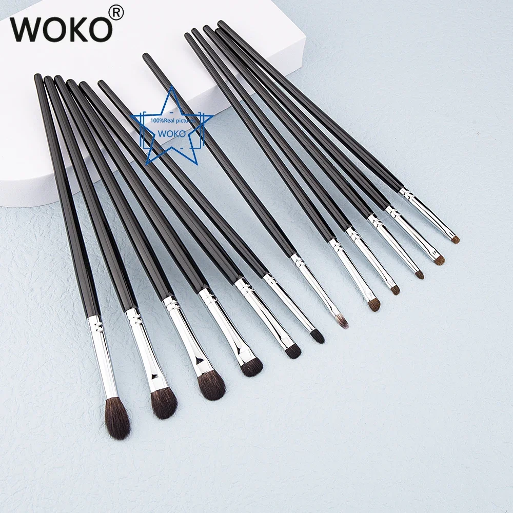 

12pcs Eye Makeup Brushes Set Professional Eyeshadow Smudge Shader Smoky Shadow Blending Goat Hair/Horsehair Eye Shadow Brush