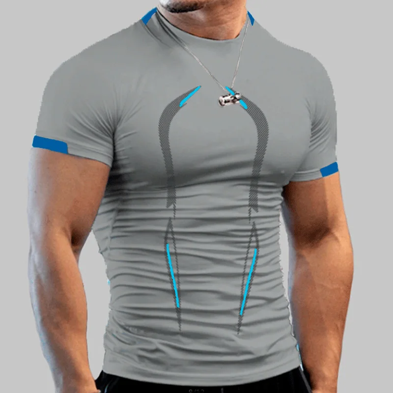 

Мужская быстросохнущая футболка для бега, большой размер, короткий рукав, круглый вырез, топ для фитнеса, мужская тренировочная дышащая Облегающая рубашка, мужская одежда
