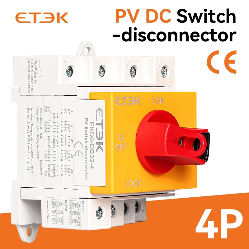 ETEK Быстрая доставка EKD6-DB32-4 4P PV DC 1000V 32A Din Rail Солнечный Поворотный ручной изолятор
