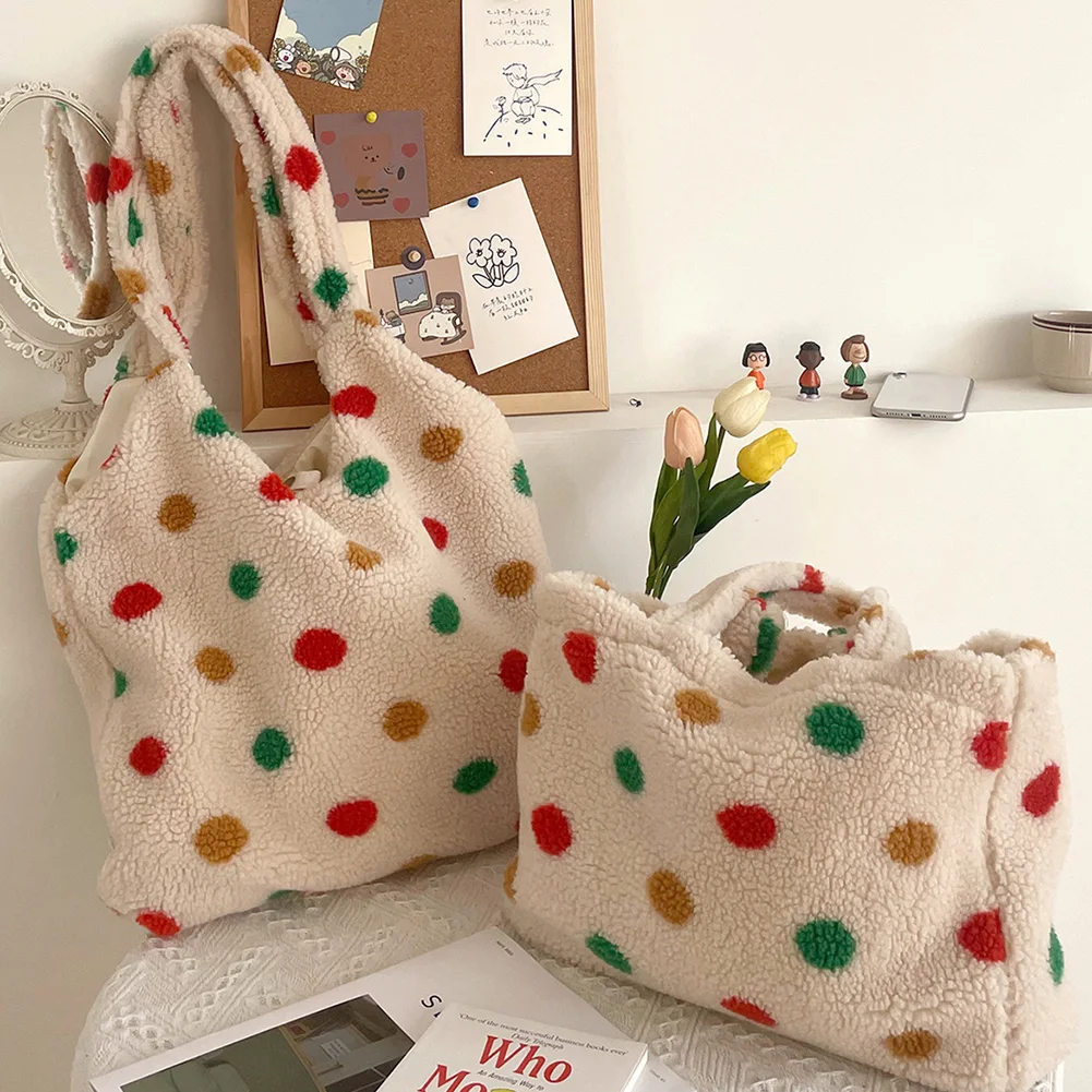 

Женская зимняя Мягкая флисовая Сумка-тоут в горошек