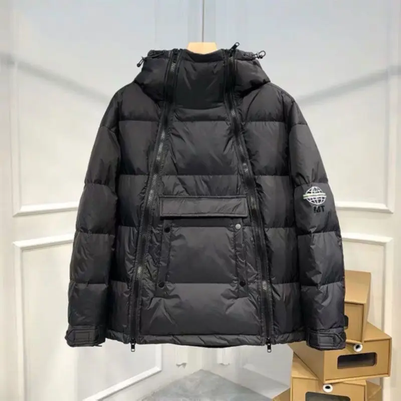 Men's Winter Jackets Cold Jacket Parkas Men's Jacket Trend Slim Black Short Cotton Coat Double Zip Hooded Down Cotton Jacket