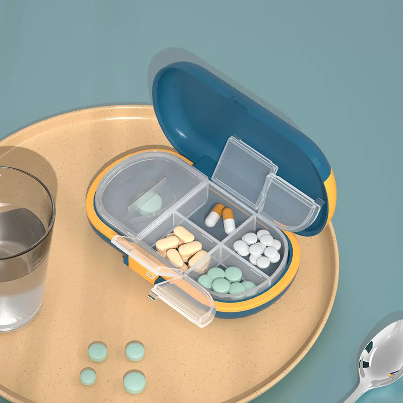

Mini Portable Pill Box 5Grids Medicine Kit Travel Sealing Partition Stainless Steel Medicine Cutter Multifunction Mini Pill Box