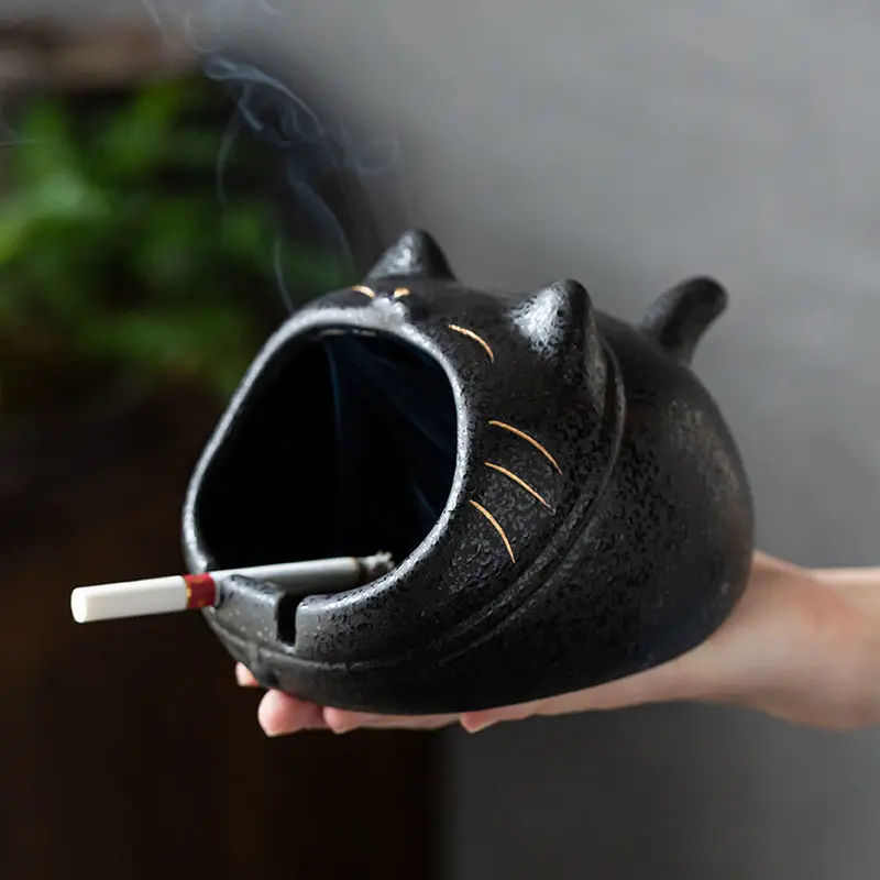 

Cute Cartoon Cat Creative Art Ashtray Ceramic Household Living Room Large Capacity Anti Fly Ash Large Ashtray Gift