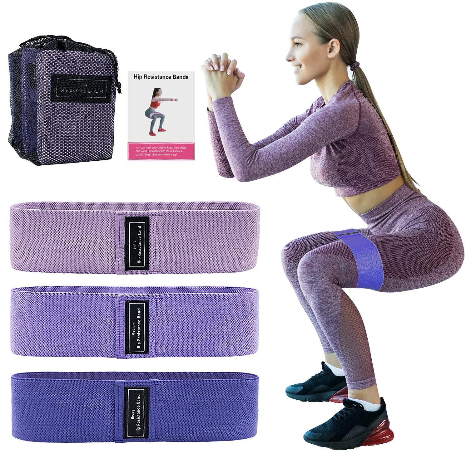 Fitness Resistance Band Purple Polyester Cotton Hip Belt Yoga Fitness Squat Hip Circle Resistance Band Different Pull Suit