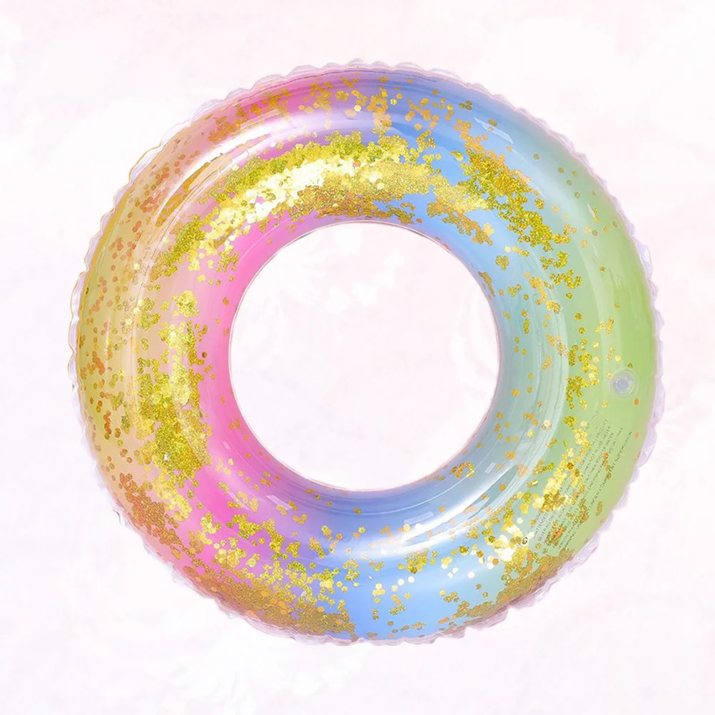 

Thicken Sequins Translucent Gradient Rainbow Inflatable Swim Ring Safety Aid Float Seat Ring Sports Accessory for Adult Woman
