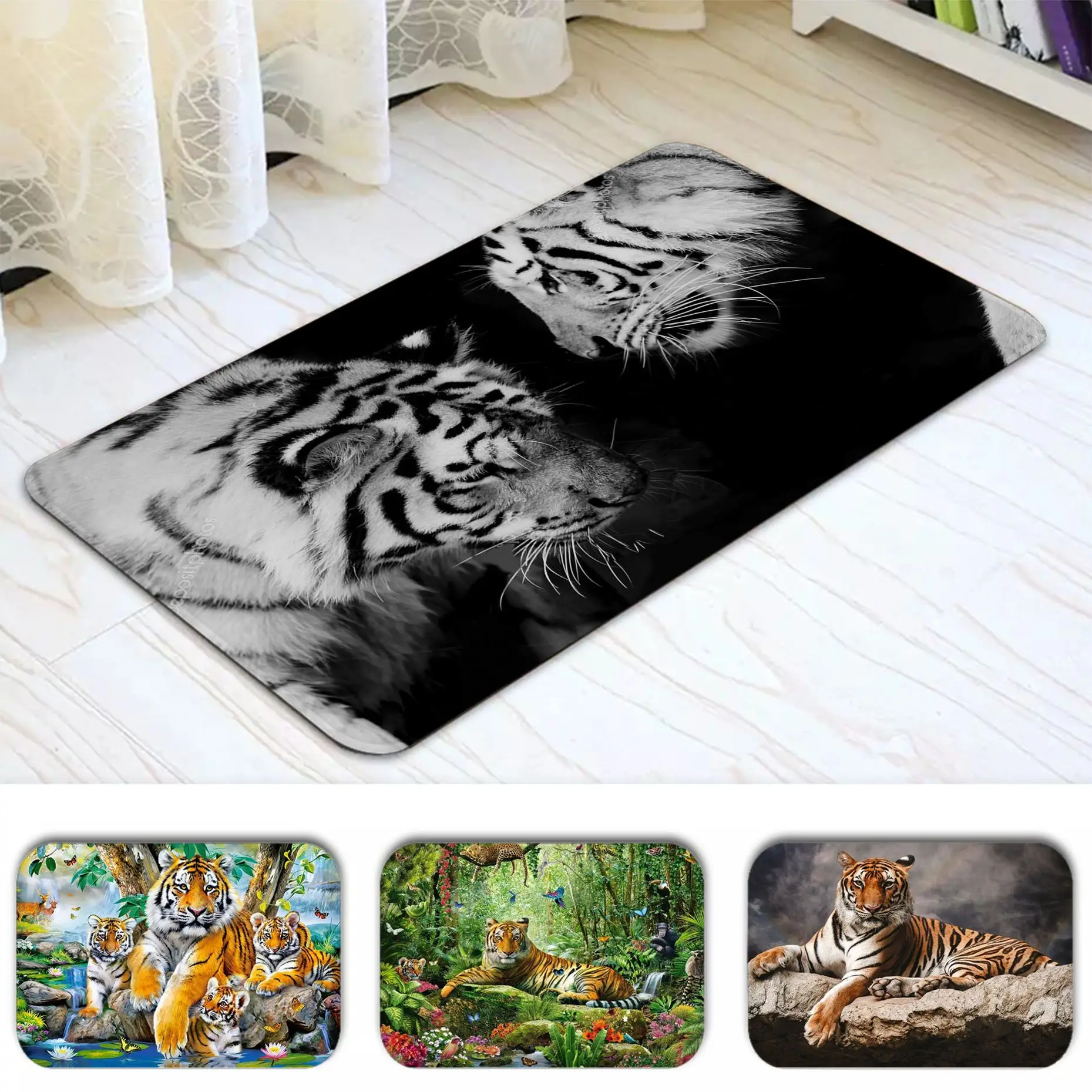 

Forest Tiger Pattern Bath Mat Non-Slip Laundry Room Mat Laundry Decor Balcony Child Living Room Bedside Area Rugs