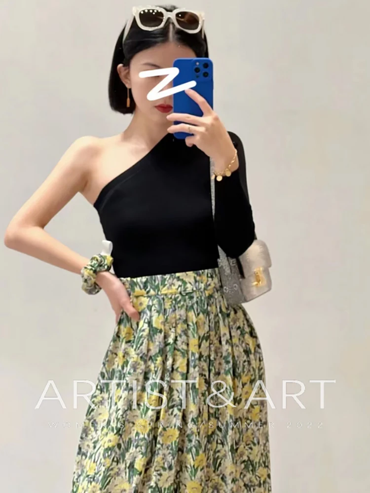 

Provide label High Quality Spring Women Fashion Runway Designer High Waist Vintage Floral Print Pleated Bottoms Real Silk Skirts