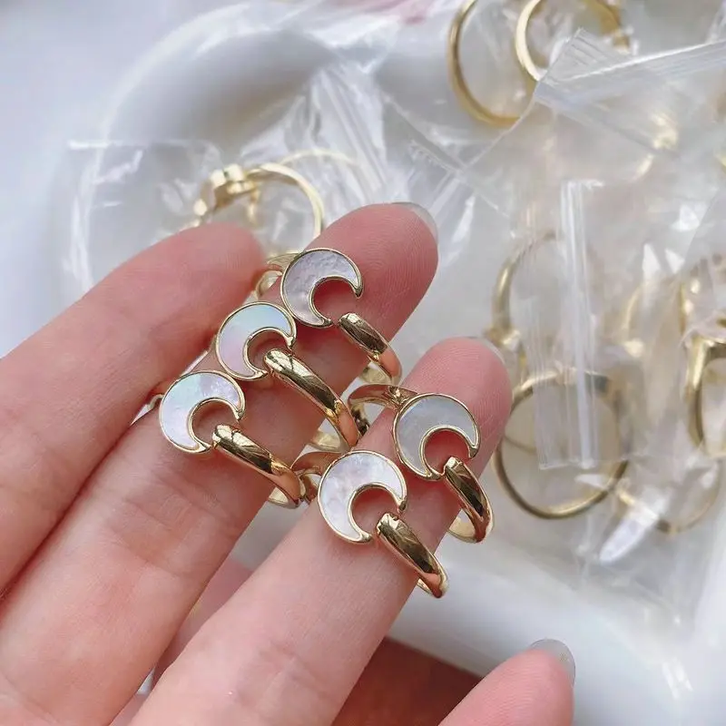 10 шт./лот модные кольца в форме Луны/звезды позолоченные с ракушкой регулируемое