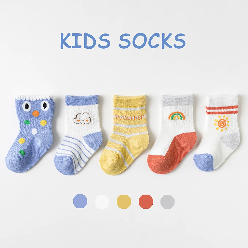

Weixinbuy 5 Pairs Soft Children's Striped Plaid Socks Toddlers Kids Cartoon Socks 1-8 Years Baby Boys Girls Cute Cotton Socks