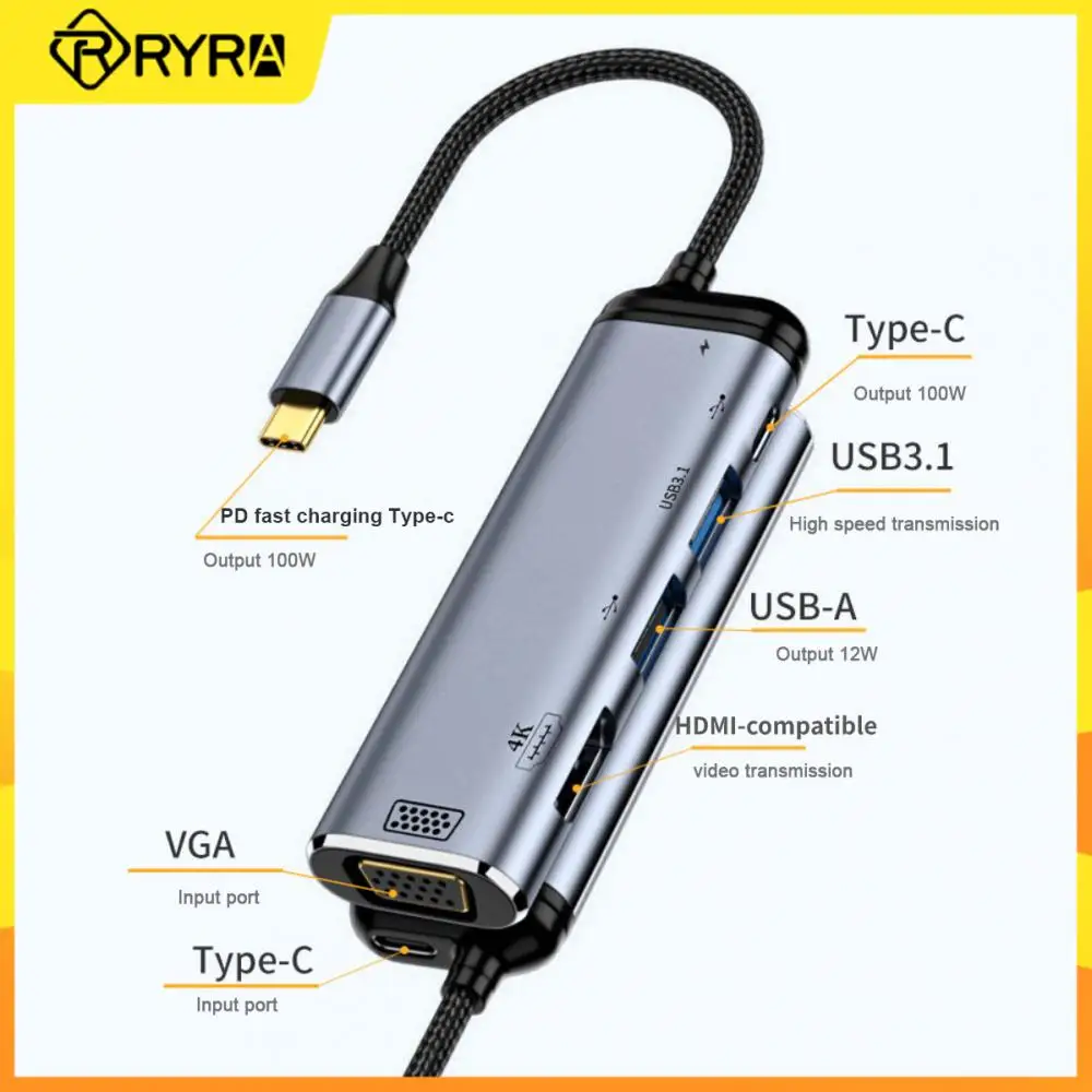 

RYRA Multifunctional Type-C Hub Expansion Dock USB 3.1 Docking Station USB-C PD 100W Computer Converter Extractor Extender