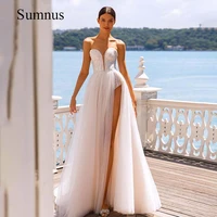 beach sweetheart mini wedding dress sequined corset high split sexy bridal gown 2022 summer wedding gowns detachable tulle train