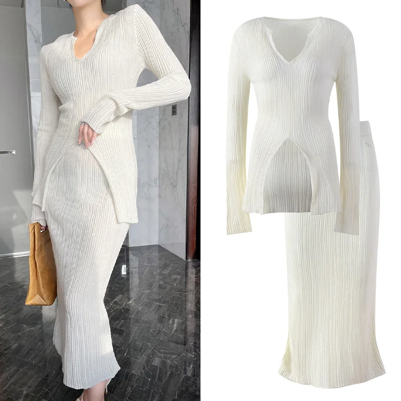 

White Color Full Sleeves Knit Sweater Pullovers Elastic Fabricl Y2k Aesthetic Fall Sheath Fabric Lady Tops Croppes