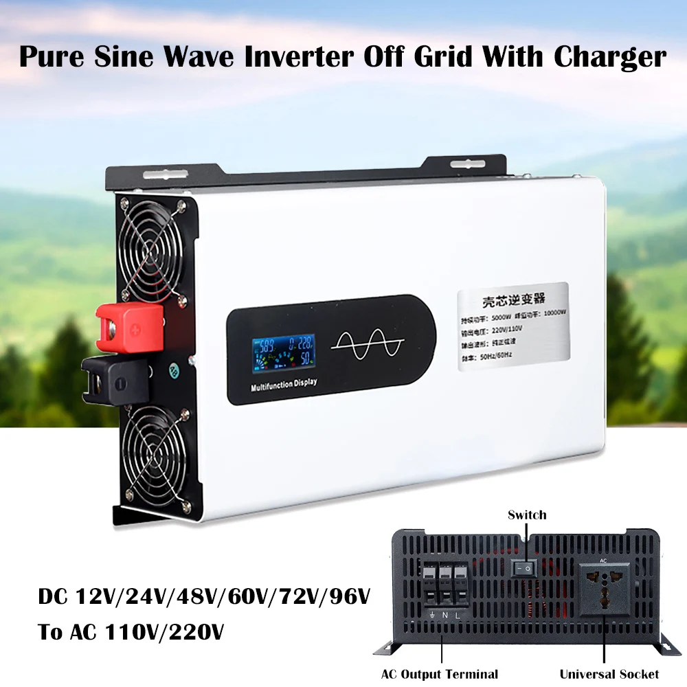 

2250W 2600W 4500W 5200 Pure Sine Wave Inverter Off Grid 12V 220V With Charger Voltage Transformer Power Converter Solar Inverter