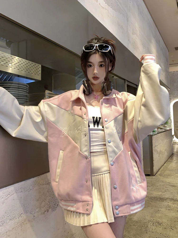 Винтажная однобортная куртка в стиле Харадзюку с контрастными цветами