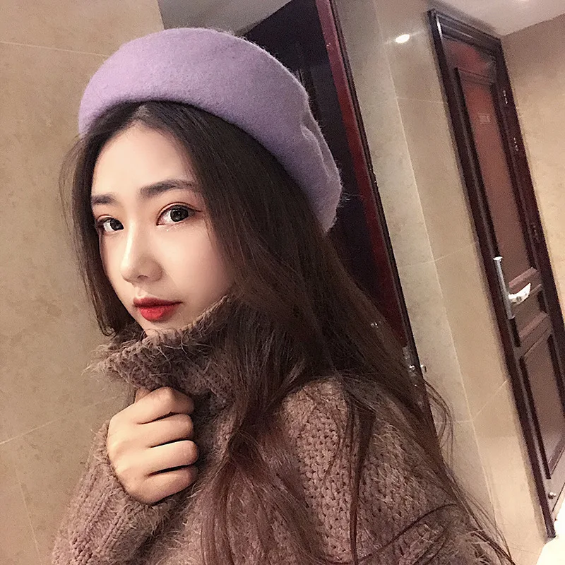 Модные женские повседневные круглые шерстяные береты Ins зимние шапки для