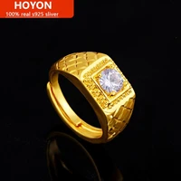 hoyon sand gold diamond ring for men yellow gold plated aaa zircon gemstone finger ring wedding birthday fine jewelry gifts