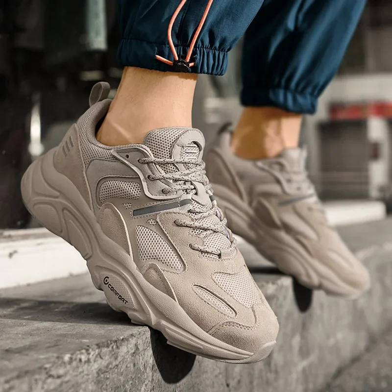 Кроссовки мужские из натуральной кожи спортивная обувь на платформе сетчатые