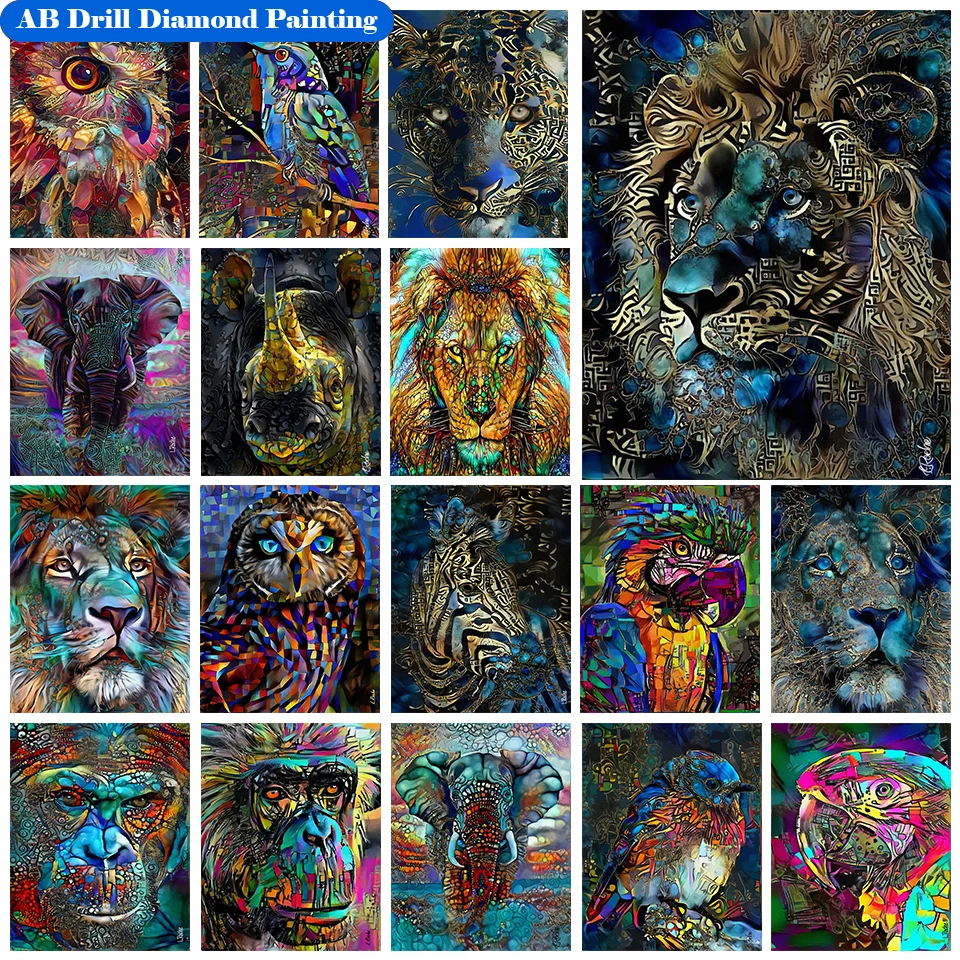 

AB Diamond Painting Lion Elephant color owl 5D Diamond Embroidery Animals Cross Stitch Handwork Rhinestones Art Gift Home Decor