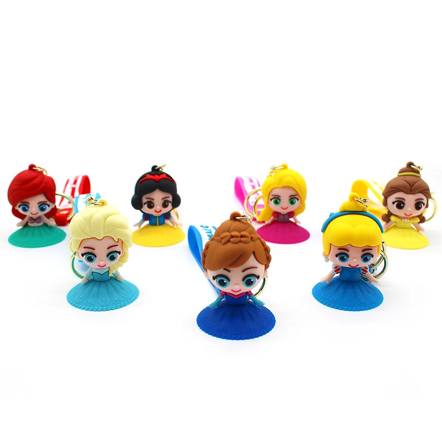 

New Disney Princess Snow White Elsa Anime Figure Cartoon Pendant Keychain Holder Car Keyring Jewelry Kids Gifts