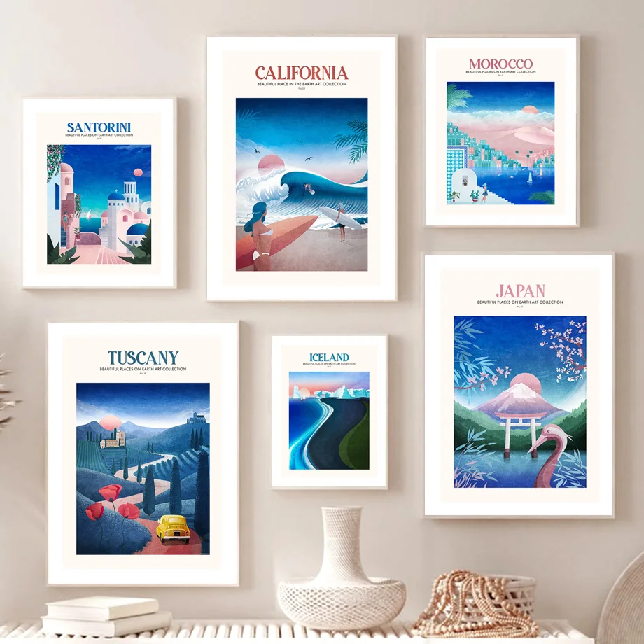 Калифорния Марокко Япония Тоскана Исландия настенная Картина на холсте