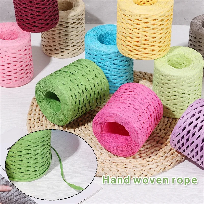 

200m Hand-knitted Lafite Raffia Straw Environmentally Friendly Paper Yarn Baking Packaging Belt Rope Crocheting Summer Hat Bags