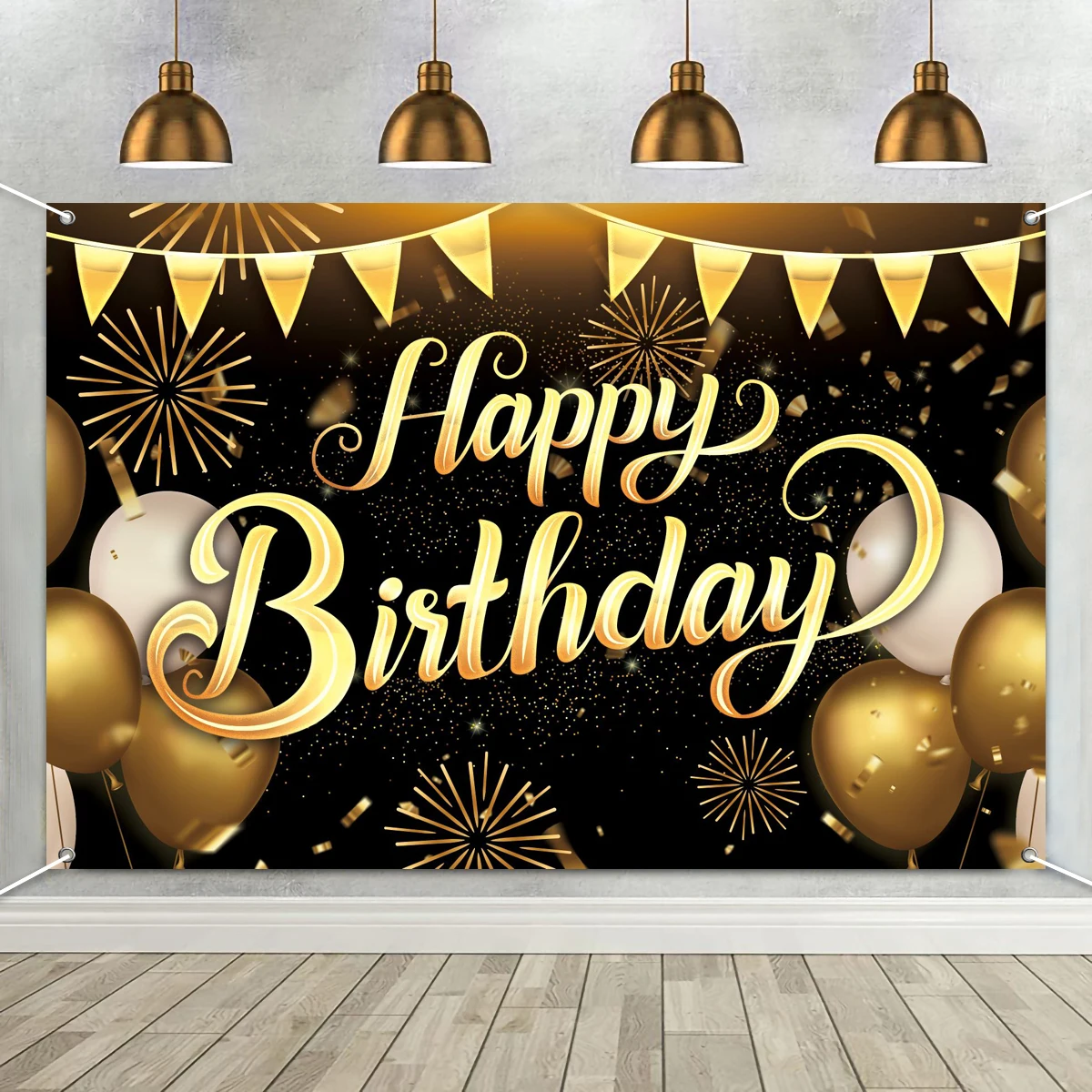 Черный золотой фон для дня рождения баннер Золотой блестящий фотобудки висячий