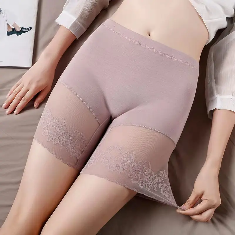 Women Shorts Sexy Lace Anti Chafing Safety Shorts Ladies knitted cotton modal boxer Pants Underwear home casual night Pants