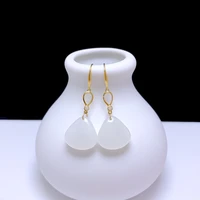 shilovem 18k yellow gold real natural white jasper drop earrings classic fine jewelry women wedding gift new 14mm yze14145582hby