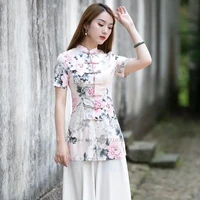 2022 traditional chinese blouse women chiffon shirt flower print vintage hanfu tops female cheongsam tops oriental tang suit