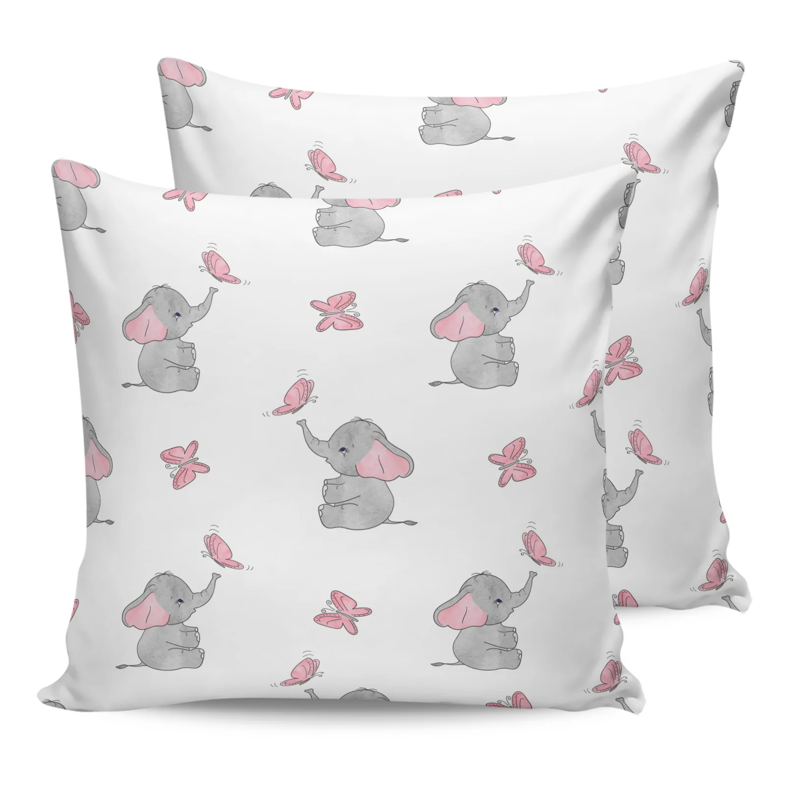 

2PCS Pillowcases Butterfly Cartoon Africa Elephant White Cushion Cover Home Bedding Room Decorative Couch Throw Pillow Case