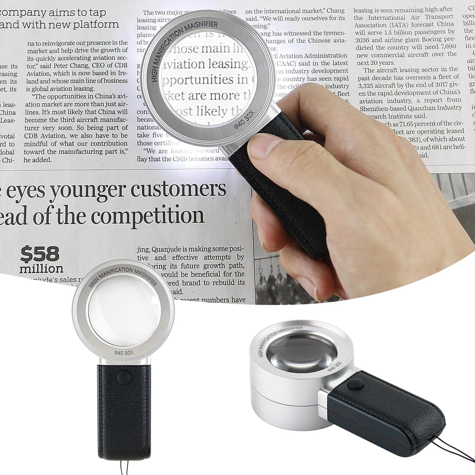 

Handheld 30X Illuminated Magnifier Microscope Magnifying Glass Aid Reading for Seniors loupe Jewelry Repair Tool With LED