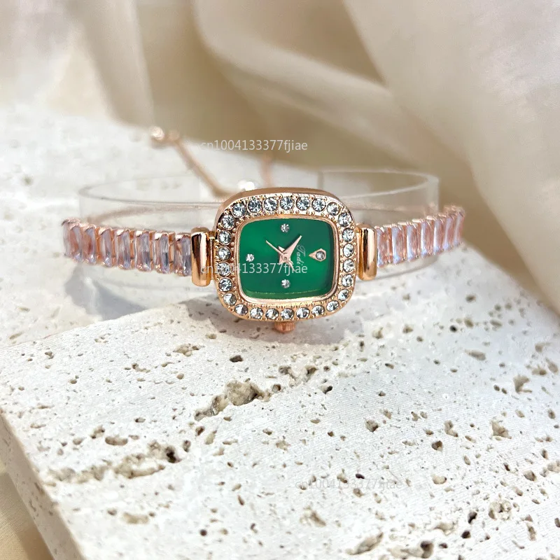 Роскошные модные цветные квадратные циркониевые изысканные часы-браслет с