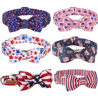 4th of july unique style paws cotton dog collar with bow american flag pet puppy collar for small medium large dog