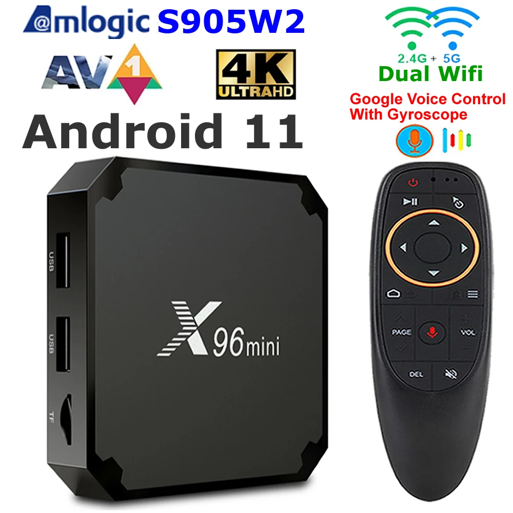 Original X96 Mini Android 11 TV Box Amlogic S905W2 Quad Core 2G RAM 16G ROM Set Top Box 5G Dual WiFi 4K HDR AV1 Media Player