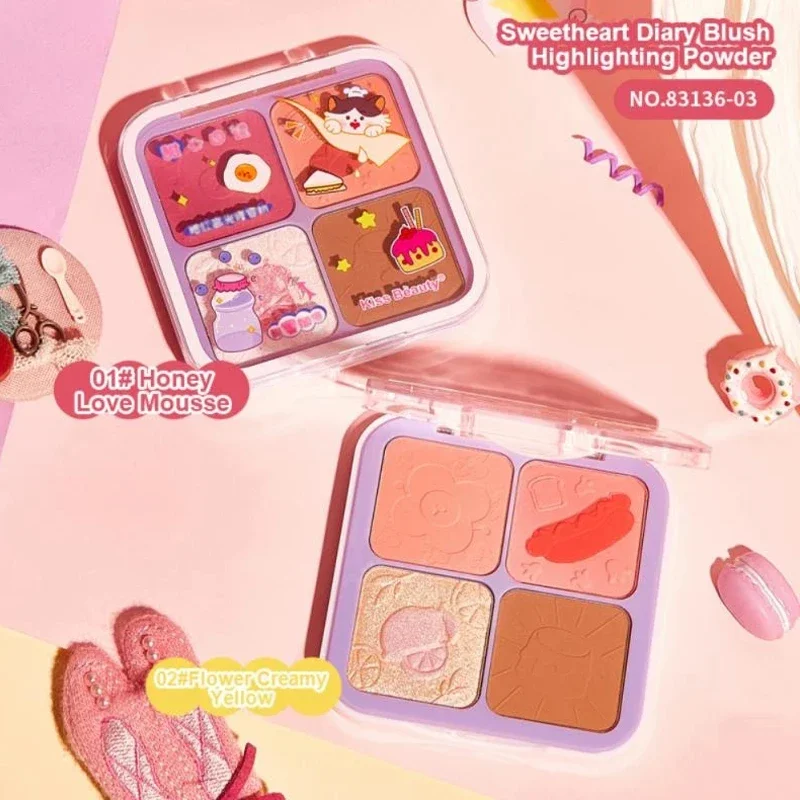 4-цветная персиковая палитра румян корейская косметика для макияжа румяна