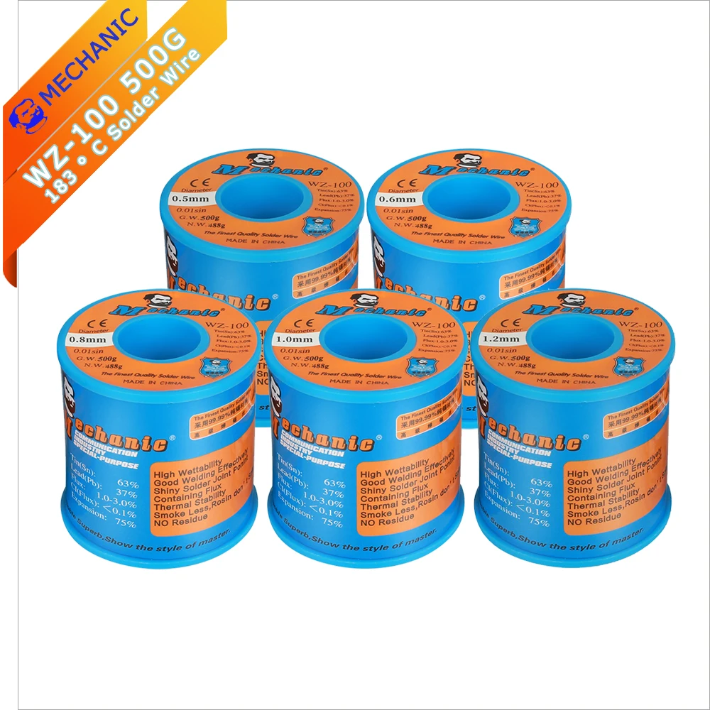 

Проволока для припоя MECHANIC WZ-100 500G 0,5 0,6 0,8 1,0 1,2 мм, высокая чистота, низкое плавление, инструмент для точечной сварки BGA, ремонт не требующей очистки, оловянная линия