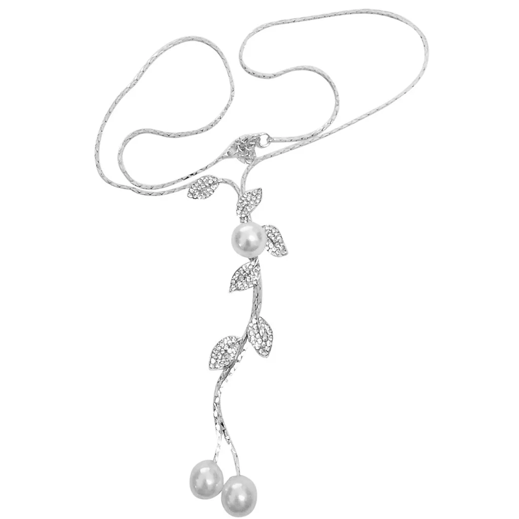

Pearl Fashion Simple Long Sweater Chain Diamond Wild Fashion Leaf Fringe Necklaces & Pendants