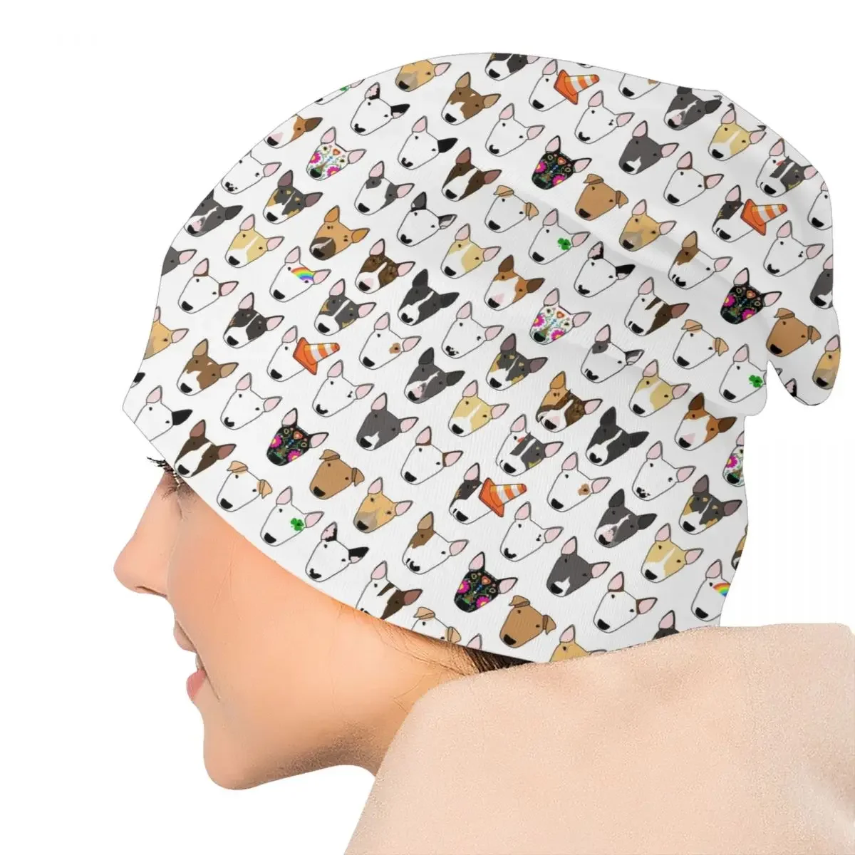 Бультерьер шапки с повторяющимся узором для собак крутая вязаная шапка женщин и