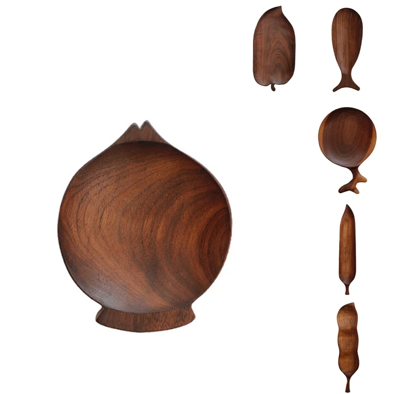 

Handmade Black Walnut Sushi Plate Creative Plants Shaped Snacks Plate Eco Natural Wood Tea Tray Coffee Storage Tray