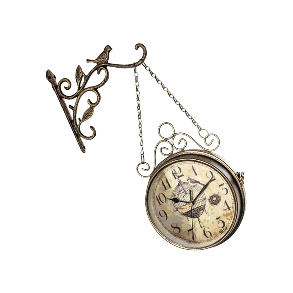 

Clock Wall Sided Double Hanging Vintage Retro Watch Decorative Station European Farmhouse Style Outdoor Porch Decor